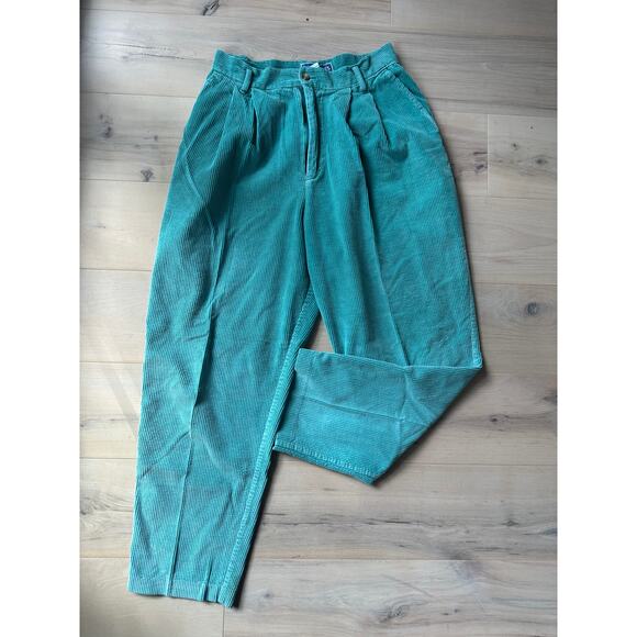 Vintage Women's Corduroy Trousers Seafoam Green Widewale High Rise Pleat SZ 28 - Picture 3 of 9